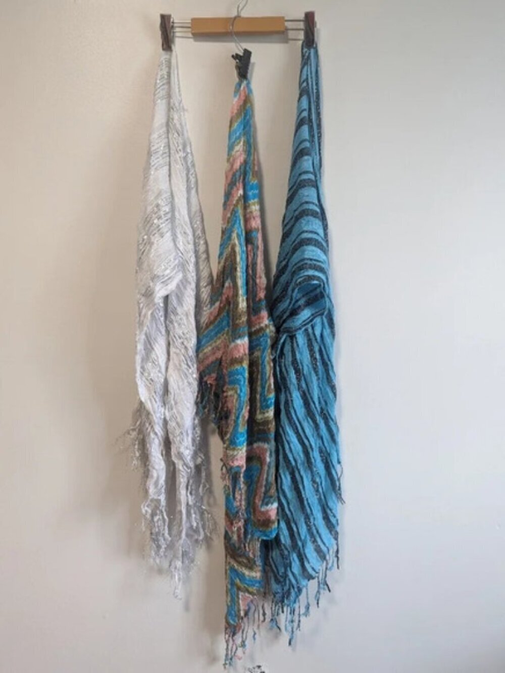 3pc  Scarf Bundle Lot Set ( White Sparkly, multicolour zigzag, blue sparkly)